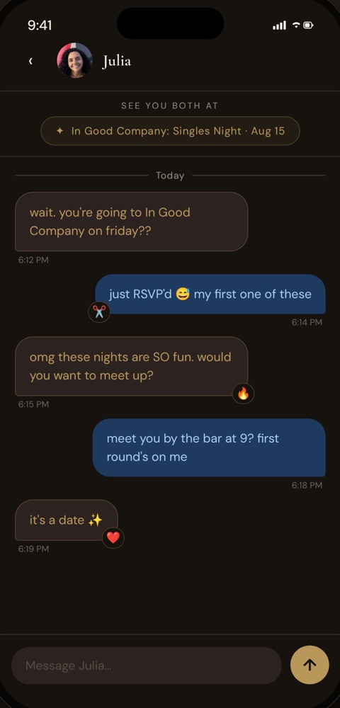 Chat screen between two matched members